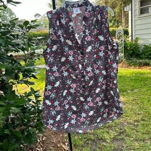CAbi Floral Sleeveless Blouse - Black and Pink